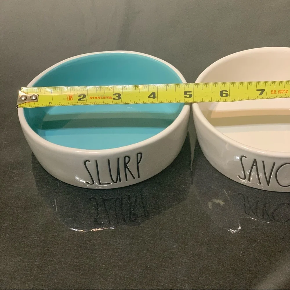 Rae Dunn cat or small dog bowls.